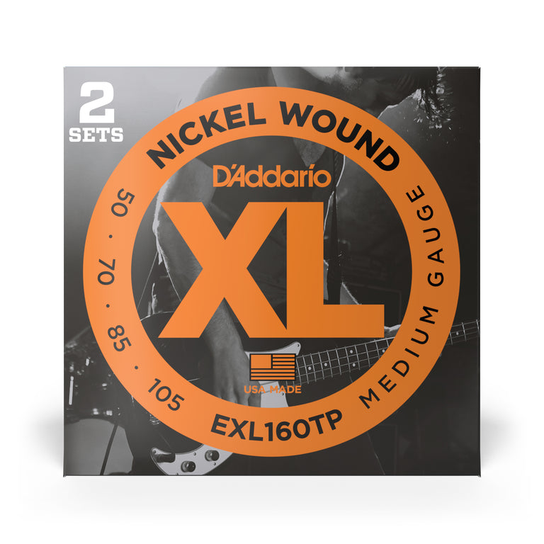 D'Addario XL-Series Nickel Wound 50-105 Bass Guitar Strings, Long Scale [EXL160TP], 2-Pack