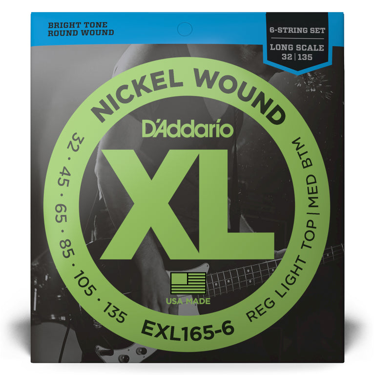 D'Addario XL-Series Nickel Wound 32-135 6-String Bass Guitar Strings, Long Scale [EXL165-6]
