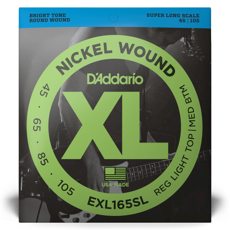 D'Addario XL-Series Nickel Wound 45-105 Bass Guitar Strings, Super Long Scale [EXL165SL]