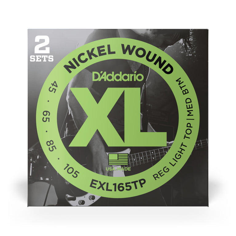 D'Addario XL-Series Nickel Wound 45-105 Bass Guitar Strings, Long Scale [EXL165TP], 2-Pack