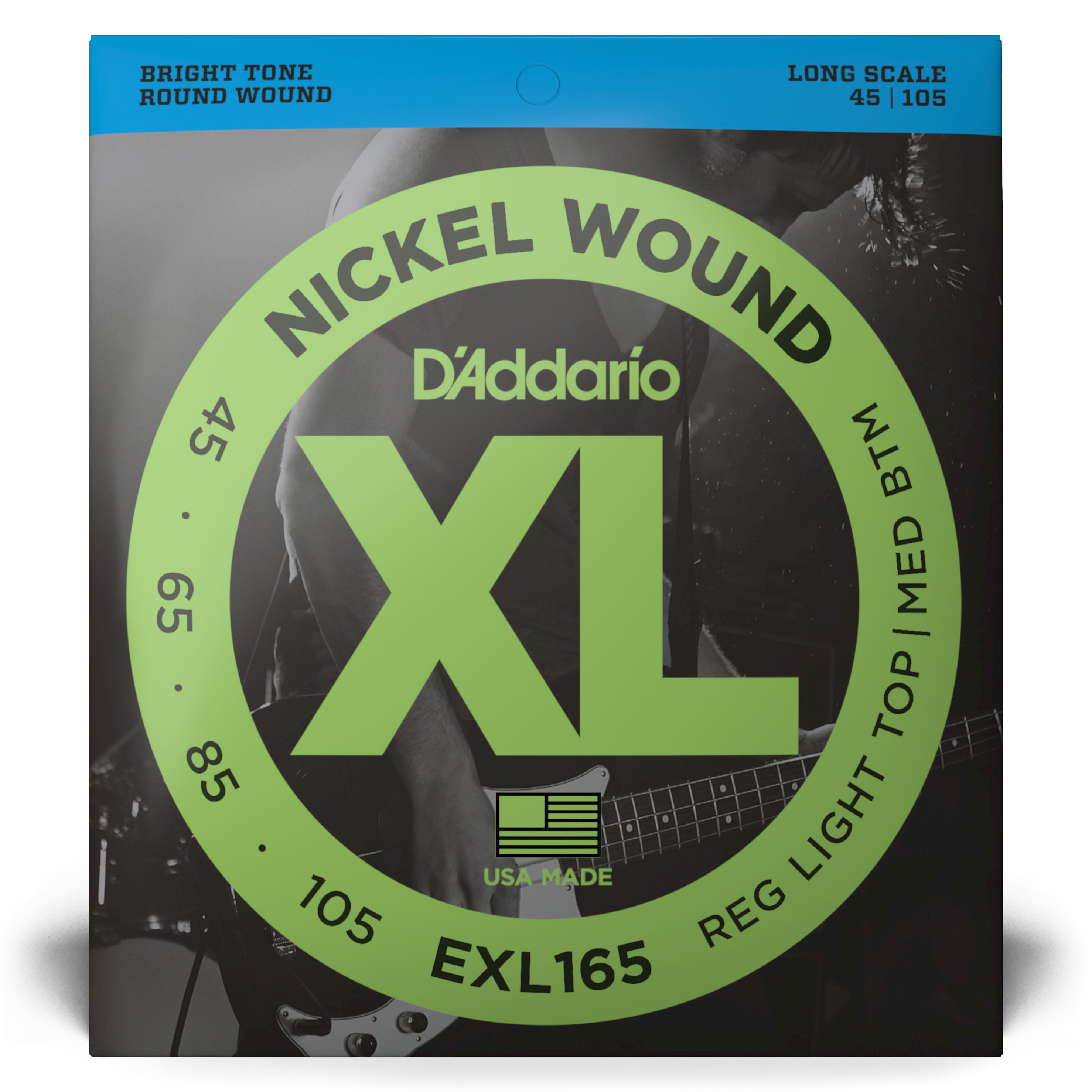 D'Addario EXL165 Nickel Wound 45-105 Bass Guitar Strings, Long Scale