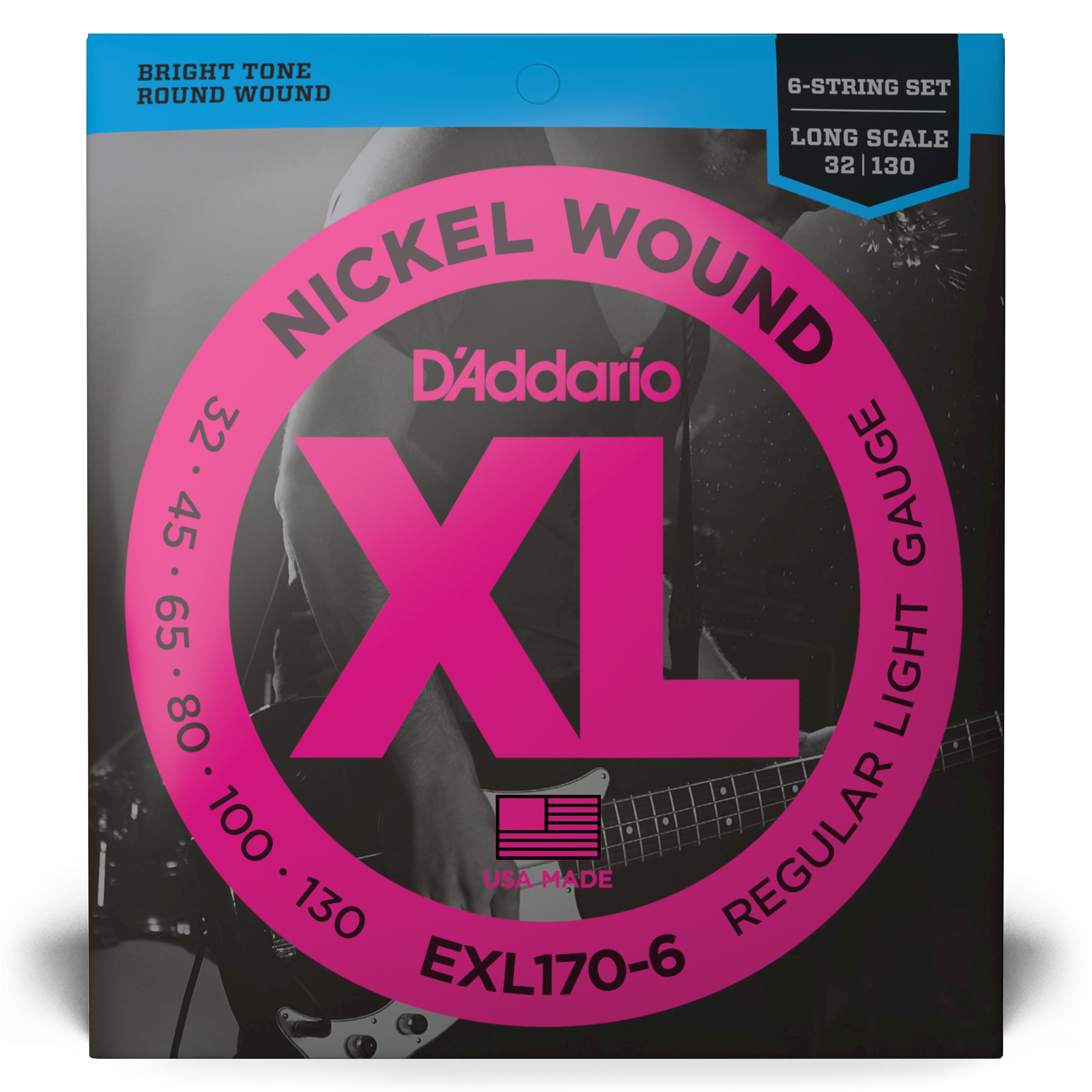 D'Addario EXL170-6 Nickel Wound 32-130 6-String Bass Guitar Strings, Long Scale