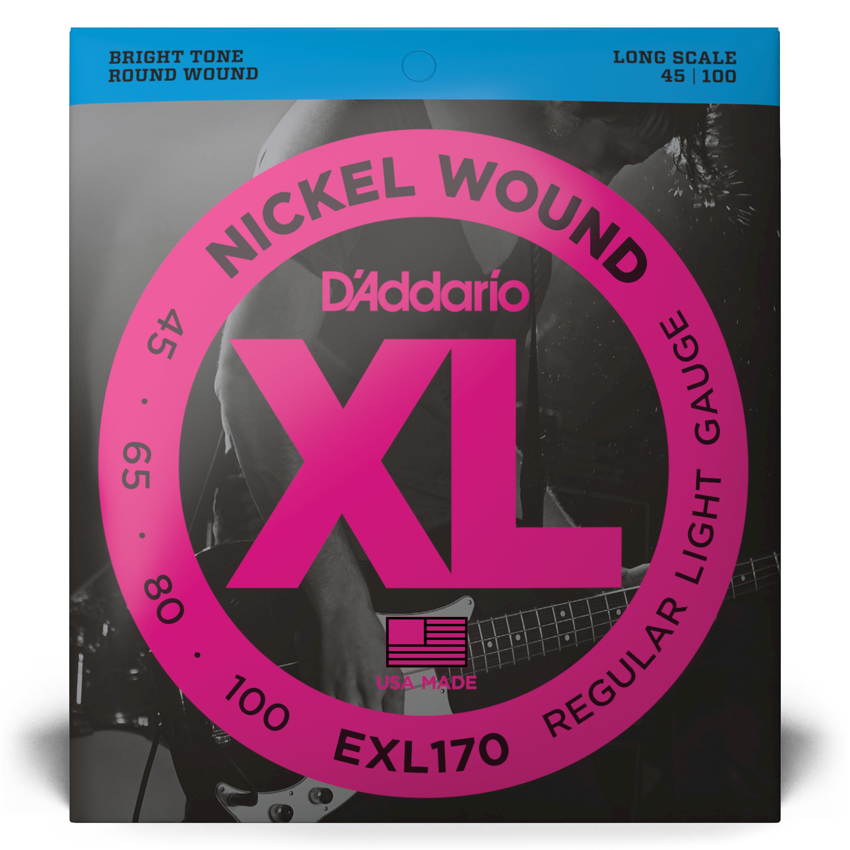D'Addario EXL170 Nickel Wound 45-100 Bass Guitar Strings, Long Scale