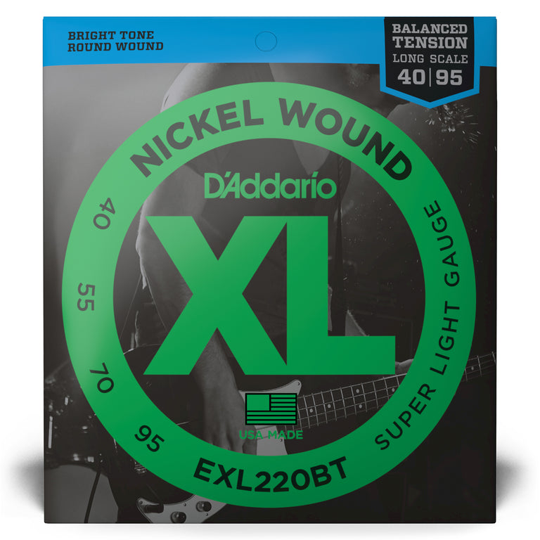 D'Addario XL-Series Nickel Wound 40-95 Balanced Tension Bass Guitar Strings, Long Scale [EXL220BT]