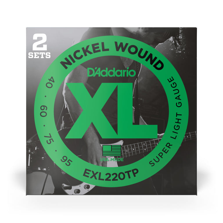D'Addario XL-Series Nickel Wound 40-95 Bass Guitar Strings, Long Scale, 2-Pack [EXL220TP]