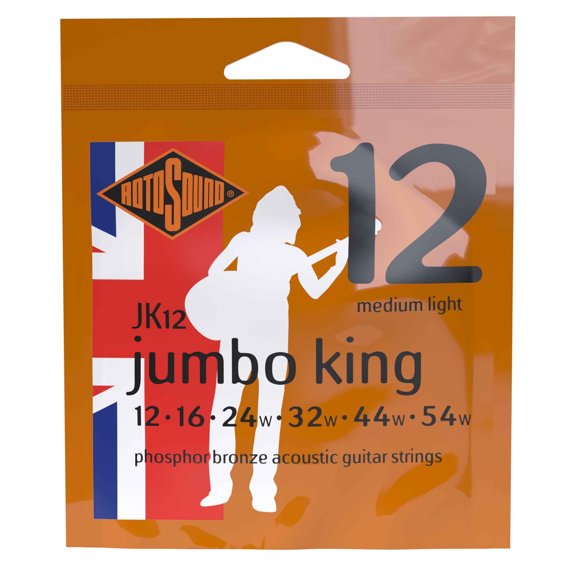Rotosound Jumbo King Phosphor Bronze 12-54 Acoustic Guitar Strings, Light