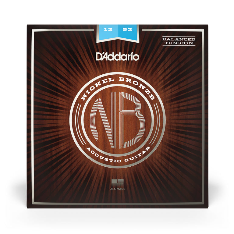 D'Addario Nickel Bronze 12-52 Acoustic Guitar Strings, Balanced Light Tension