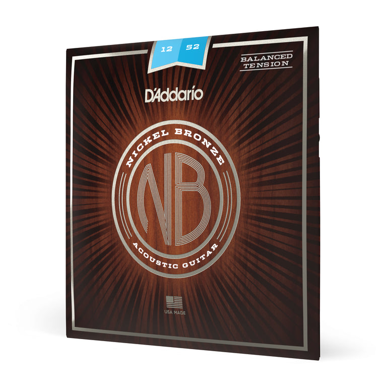 D'Addario Nickel Bronze 12-52 Acoustic Guitar Strings, Balanced Light Tension