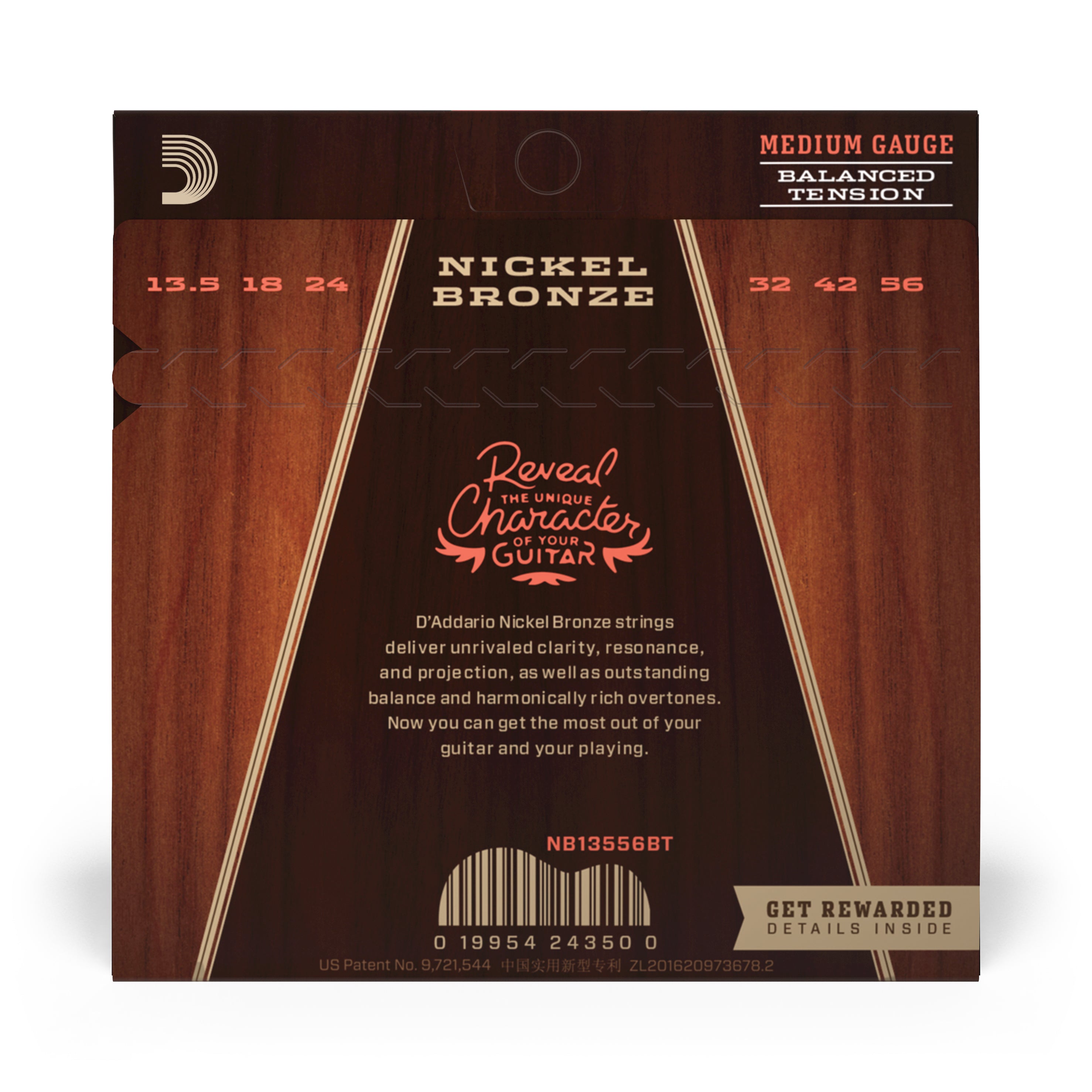 D'Addario Nickel Bronze 13.5-56 Acoustic Guitar Strings, Balanced Tension Medium