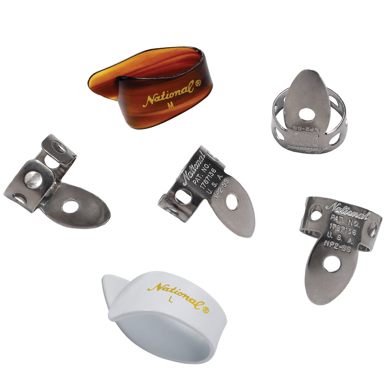 D'Addario NATIONAL Stainless Steel Finger & Thumb Picks Bundle, 6-Pack