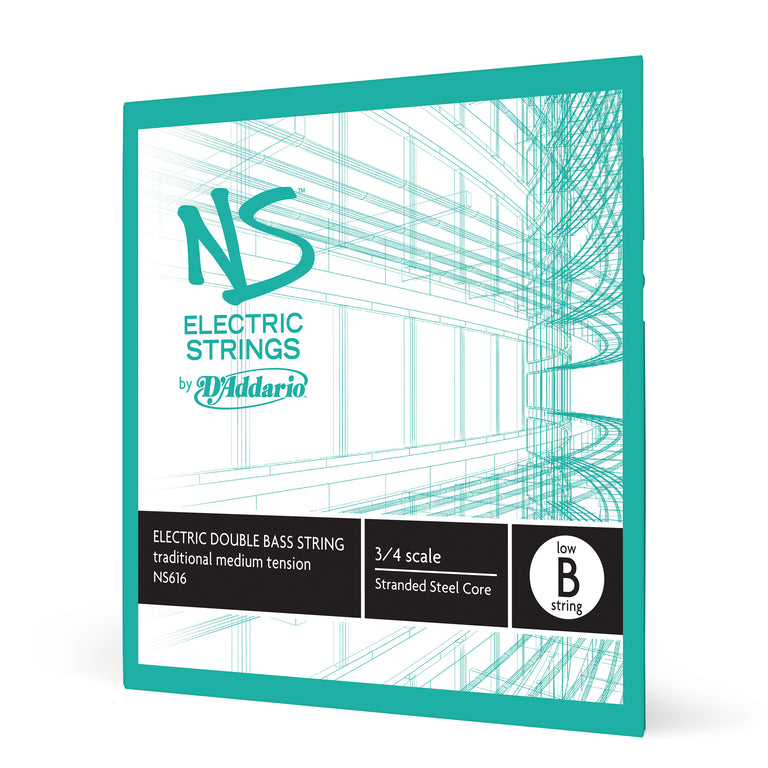D'Addario NS616 NS Electric Traditional Bass Single Low B, 3/4 Scale, Medium Tension