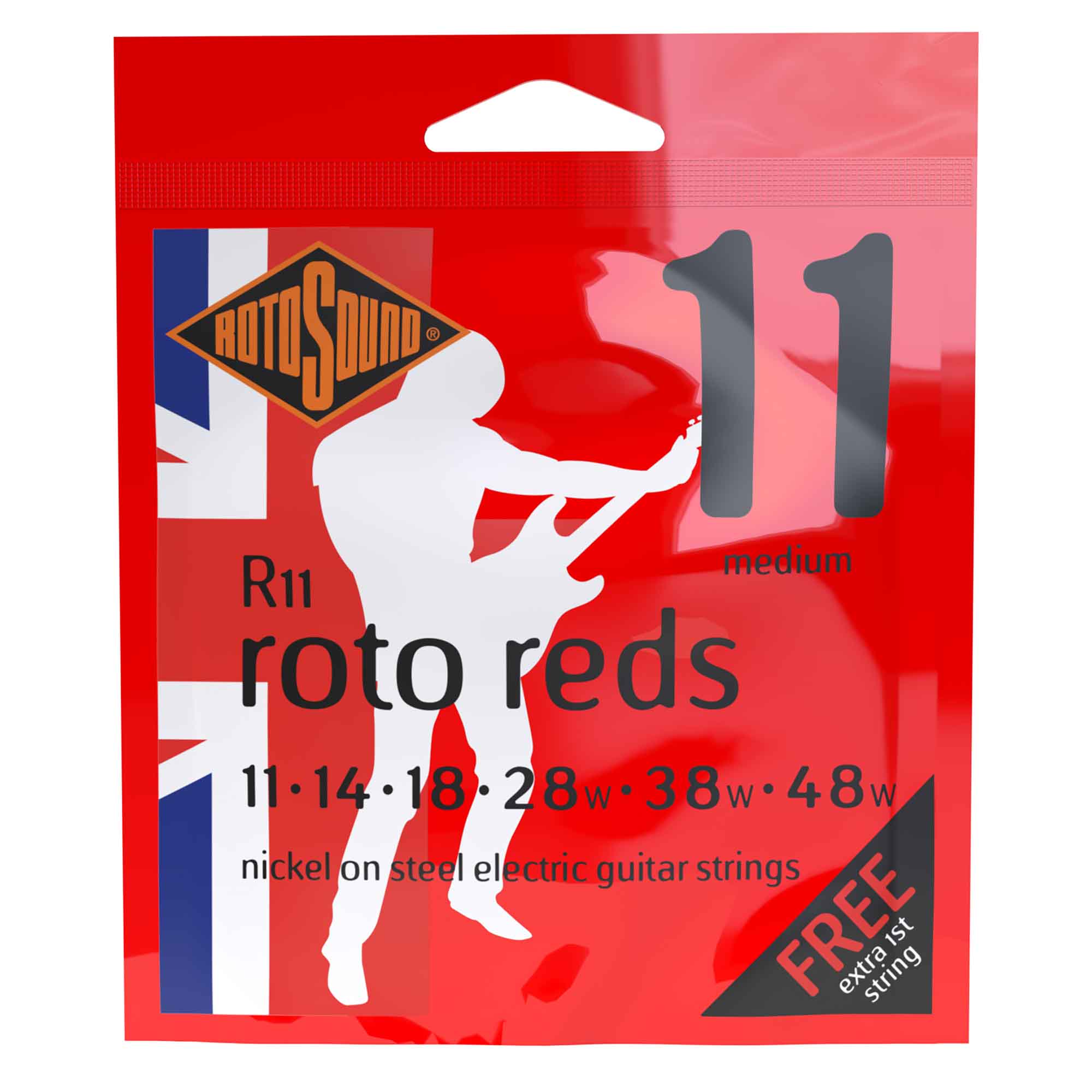 Rotosound R11 ROTO Reds Nickel Wound 11-48 Electric Guitar Strings, Medium