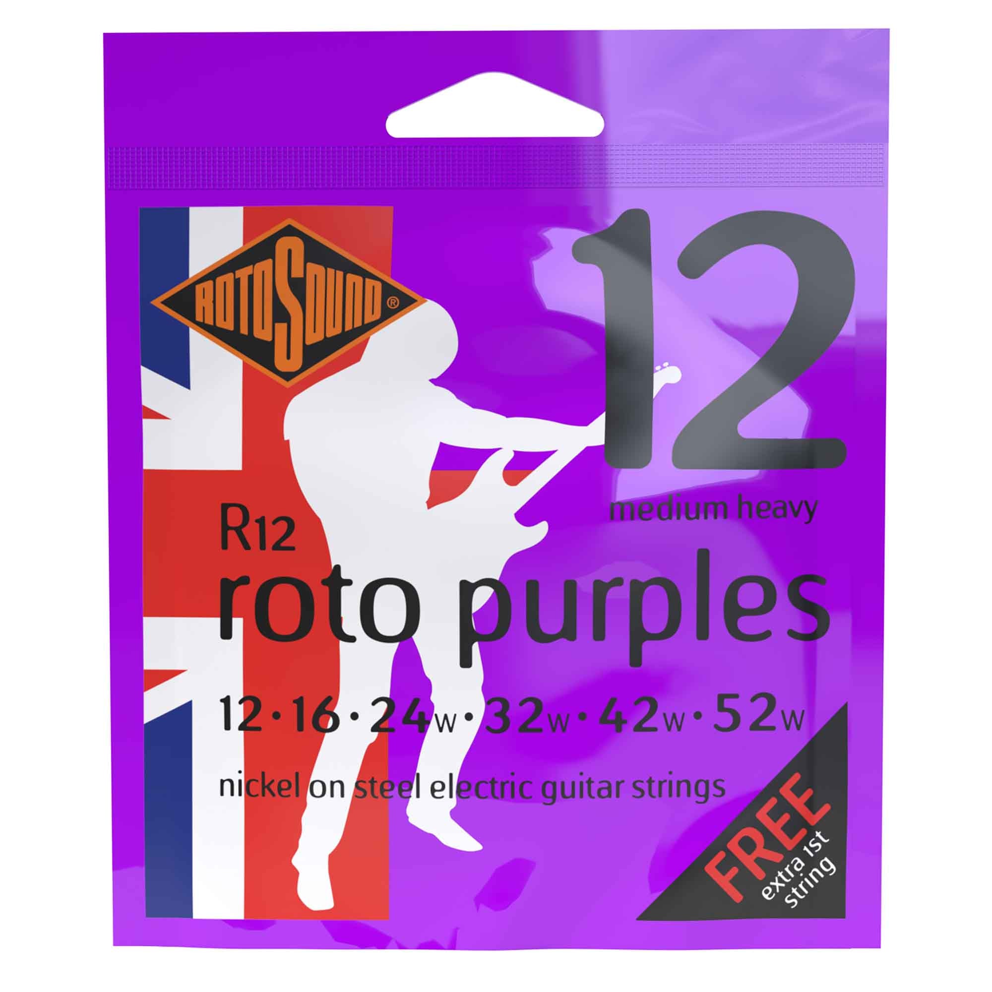 Rotosound R12 ROTO Purples Nickel Wound 12-52 Electric Guitar Strings, Medium-Heavy