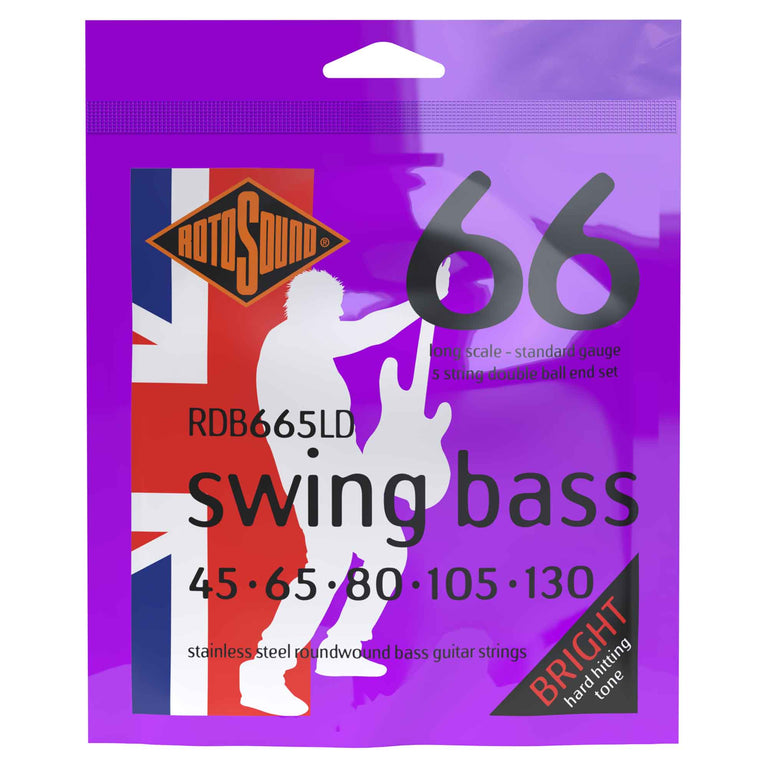 Rotosound RDB665LD Swing Bass Stainless Steel Double Ball End Bass Guitar Strings 45-130 5-String Long Scale