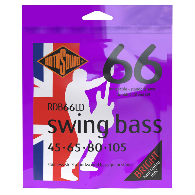 Rotosound Swing Bass Stainless Steel Double Ball-End 45-105 Bass Guitar Strings, Long Scale [RDB66LD]