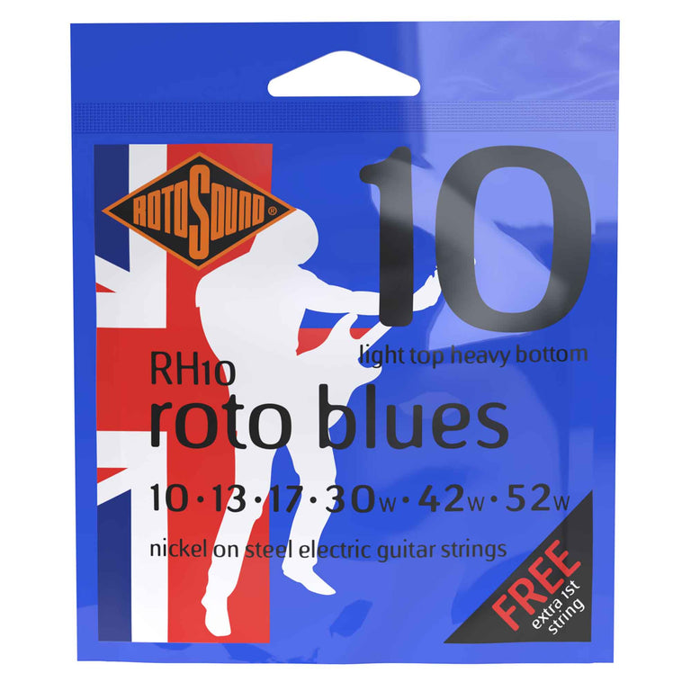 Rotosound RH10 ROTO Blues Nickel Wound 10-52 Electric Guitar Strings, Light Top/Heavy Bottom