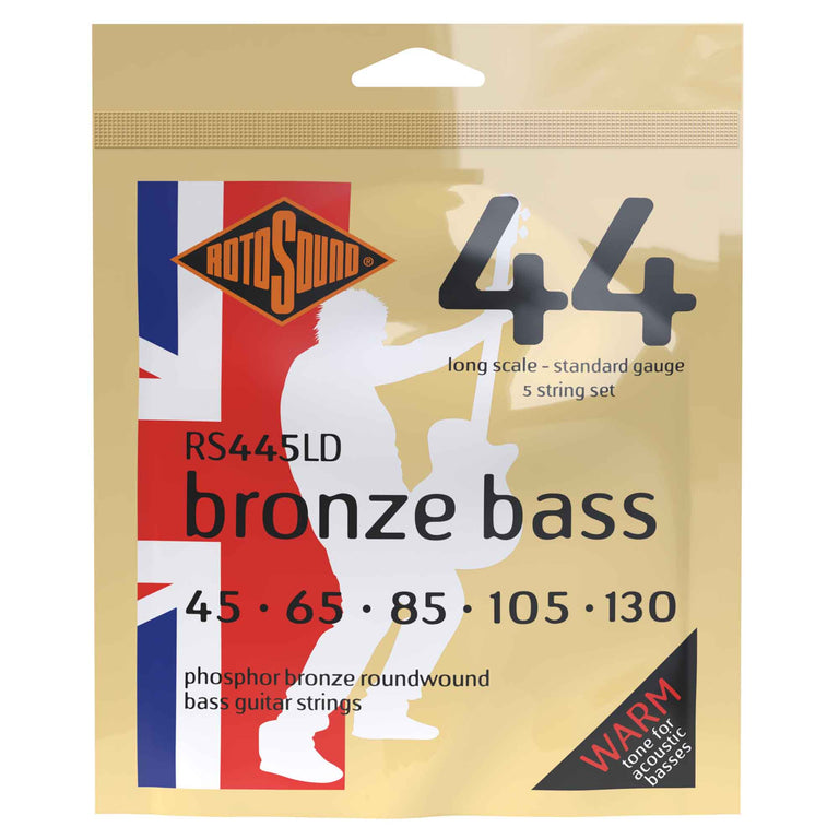 Rotosound Bronze Bass Phosphor Bronze 45-130 5-String Acoustic Bass Guitar Strings, Long Scale [RS445LD]