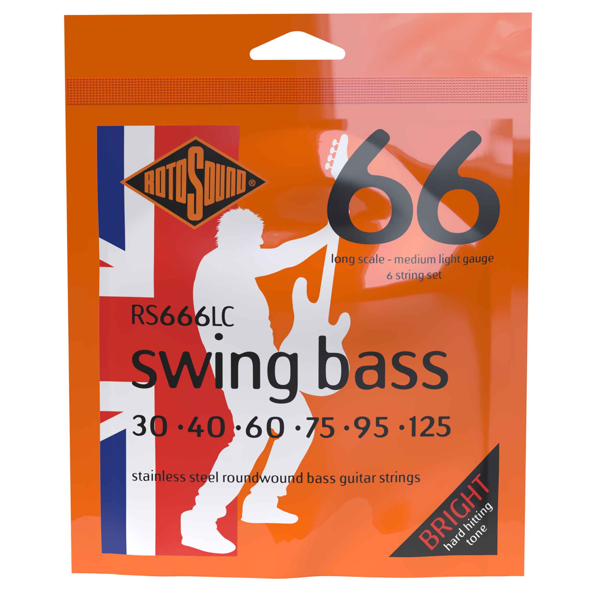 Rotosound RS666LC Swing Bass Stainless Steel Roundwound Bass Guitar Strings 30-125 6-String Long Scale