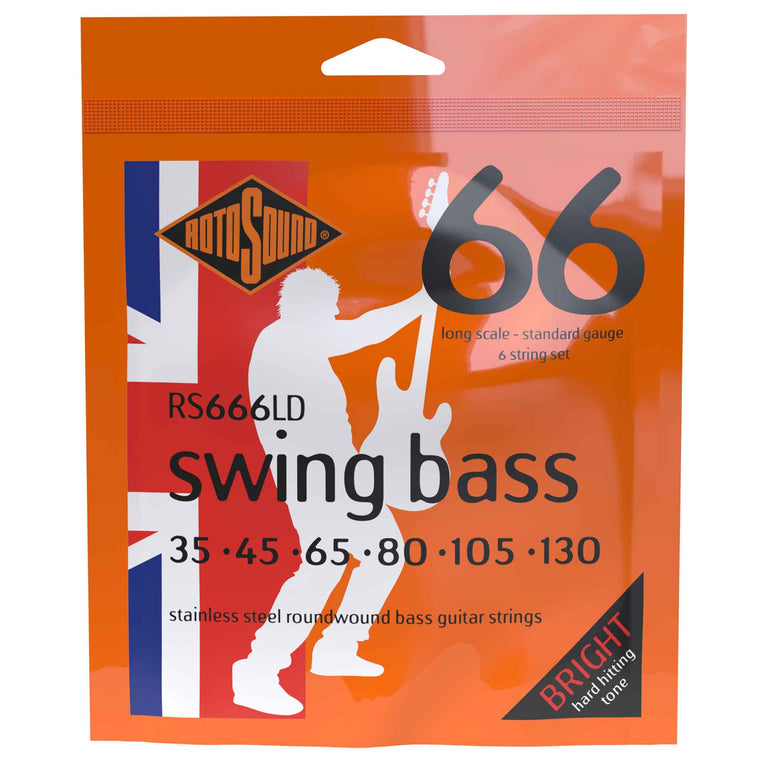 Rotosound Swing Bass Stainless Steel 35-130 6-String Bass Guitar Strings, Long Scale [RS666LD]
