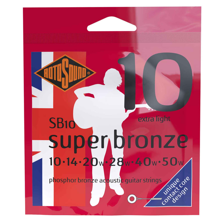 Rotosound Super Bronze Phosphor Bronze 10-50 Acoustic Guitar Strings, Extra Light