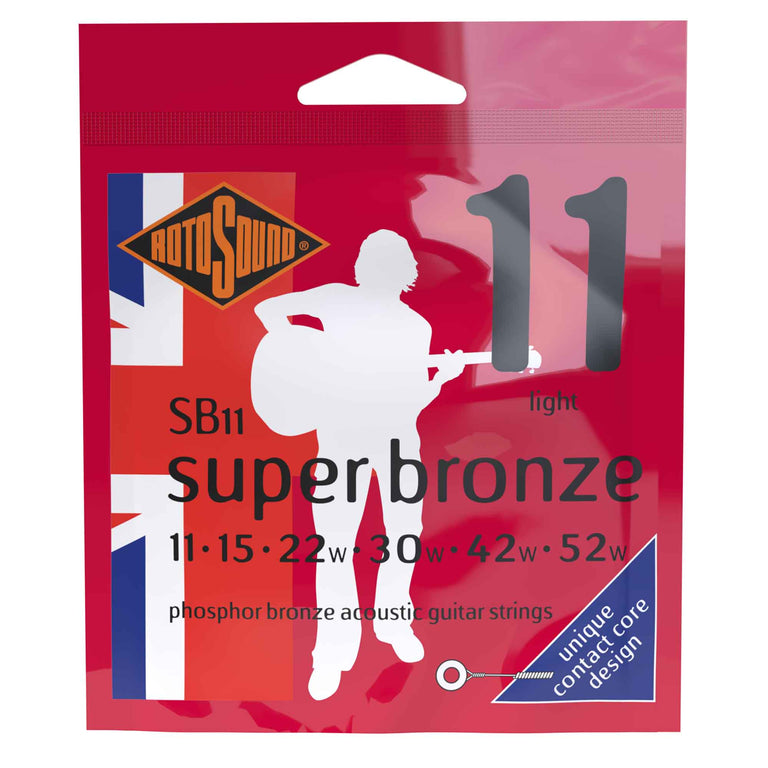 Rotosound Super Bronze Phosphor Bronze 11-52 Acoustic Guitar Strings, Custom Light