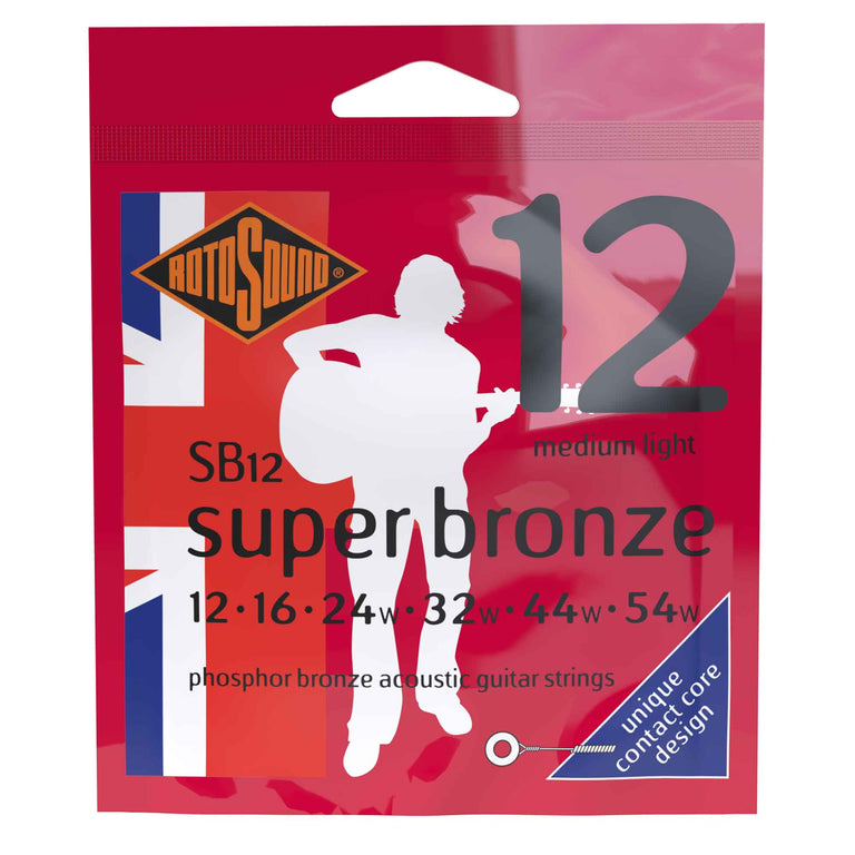 Rotosound Super Bronze Phosphor Bronze 12-54 Acoustic Guitar Strings, Light