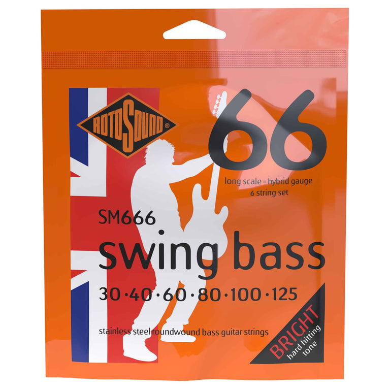 Rotosound Swing Bass Stainless Steel 30-125 6-String Bass Guitar Strings, Long Scale [SM666]